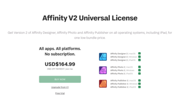 La tarification universelle d'Affinity avant le retrait du site. (Source de l'image : Affinity)