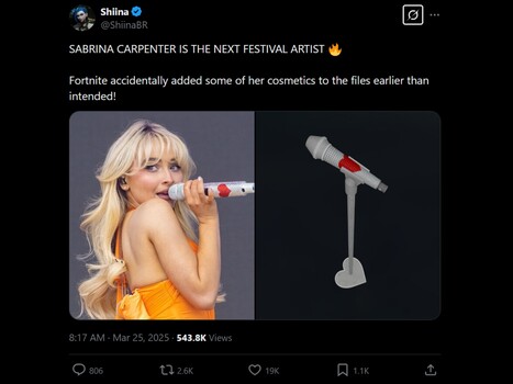 Fuite du micro de Sabrina Carpenter dans Fortnite (Source de l'image : capture d'écran, compte ShiinaBR X)