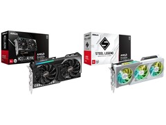 Les GPU ASRock Radeon RX 9060 XT Challenger (à gauche) et Steel Legend (à droite). (Source de l'image : ASRock)