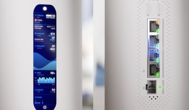 Le routeur dispose d'un écran et de nombreux ports (Source de l'image : Ubiquiti Networks)