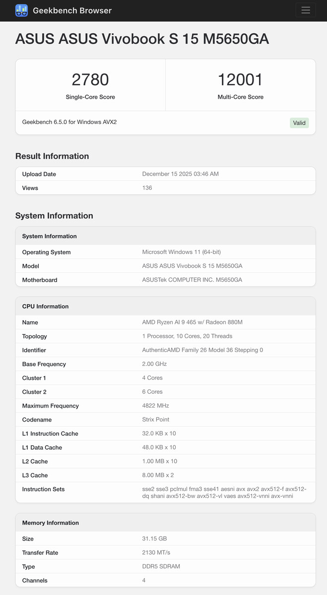 (Source : Geekbench)