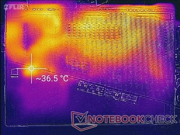 Asus ROG Strix Scar II - Relevé thermique : Système au ralenti avec une zone chaude au-dessus du SSD M.2 (au-dessous).