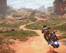 Une image montrant Kay Vess sur son speeder dans Star Wars Outlaws.