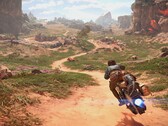 Une image montrant Kay Vess sur son speeder dans Star Wars Outlaws.