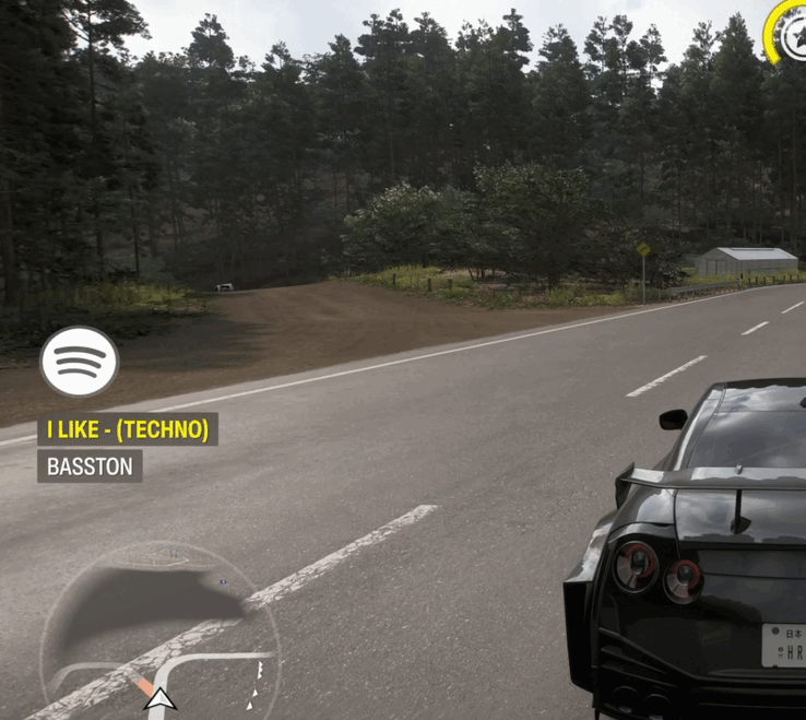 HUD en jeu montrant l'intégration de Spotify dans le mod.