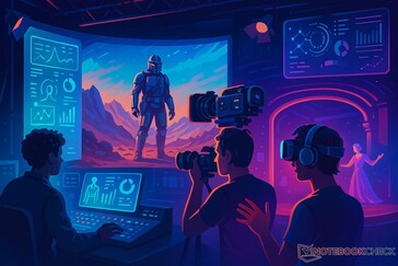 Un plateau de tournage futuriste alimenté par la production virtuelle, l'IA et la technologie VR (Source d'image : OpenAI/DALL-E)