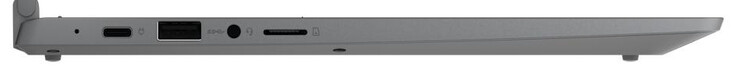 Côté gauche : un port USB 3.2 Gen 1 Type-C (DisplayPort, Power Delivery), un port USB 3.2 Gen 1 Type-A, une prise casque/microphone de 3,5 mm, un lecteur de carte microSD