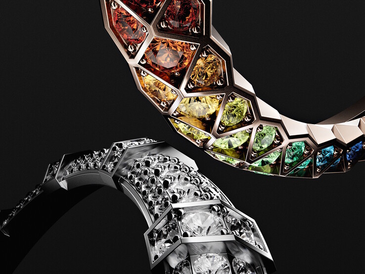 Les pierres précieuses et les diamants des casques Loewe Ice Diamond et Noir Rainbow sont sertis à la main dans les anneaux d'or qui ornent chaque écouteur. (Source de l'image : Loewe)