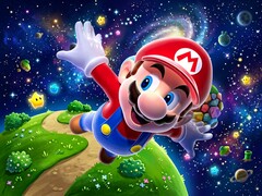 mario 3D volant dans le décor de Super Mario Galaxy