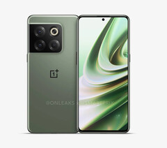 Selon les rumeurs, le OnePlus 10T serait lancé en deux couleurs, dont la teinte verte montrée dans les rendus de CAO qui ont fuité. (Image source : @OnLeaks & SmartPrix)