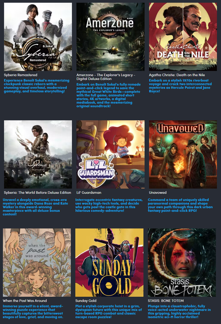 Tous les jeux inclus dans le pack « Point and Click »
