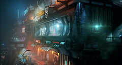 Les images cyberpunk de The Ascent sont considérablement améliorées par le ray-tracing (Image source : Neon Giant)