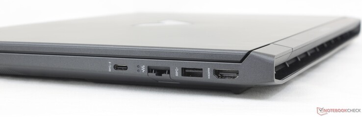 Droite : USB-C (5 Gbps) avec DisplayPort 1.4, Gigabit RJ-45, USB-A (5 Gbps), HDMI 2.1