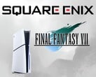 Square Enix and Final Fantasy 7 logos next to PS5 (Image source: Square Enix, Sony PlayStation)