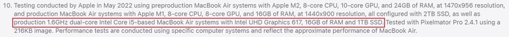Les indices SKU en petits caractères "Intel UHD Graphics 617". (Source de l'image : Apple)