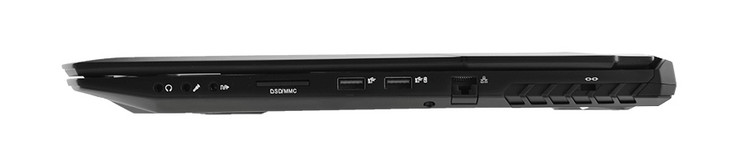 Côté droit : prise écouteurs 3,5 mm, micro, SPDIF, lecteur SDXC, 2 USB 3.1, RJ-45.