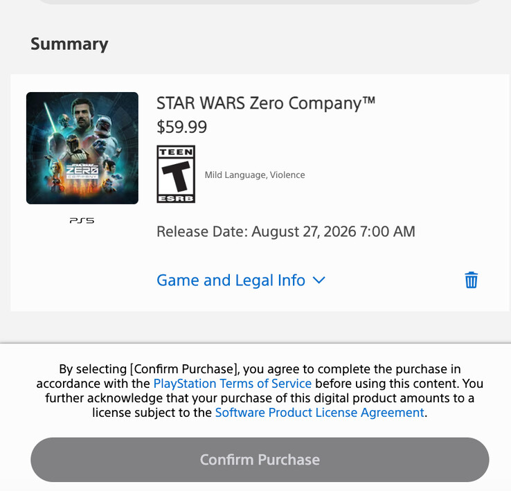 Mention légale du PlayStation Store avant l'achat.