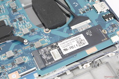 Le SSD et le CPU ont un refroidissement limité, probablement en raison du poids très faible de l'ordinateur portable Dynabook (Image source : Notebookcheck)