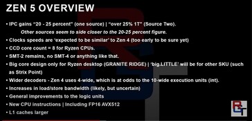 Informations sur AMD Zen 5. (Source : RedGamingTech)
