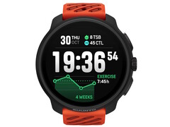 La smartwatch Suunto Race 2, de couleur orange corail, est dotée d'un écran OLED de 1,5 pouce qui affiche les statistiques de course et l'heure. (Source de l'image : Suunto)