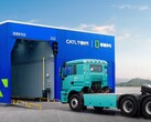 Station de remplacement de batteries pour poids lourds.