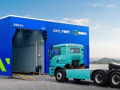Station de remplacement de batteries pour poids lourds.
