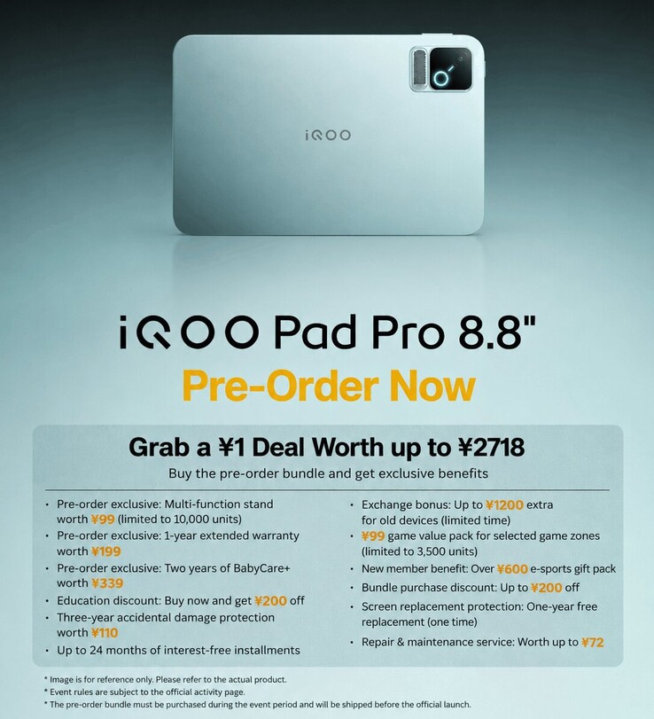 Offre de précommande de la tablette iQOO Pad Pro de 8,8 pouces avec avantages inclus