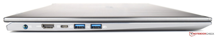 Côté gauche : entrée secteur, HDMI, USB C 3.1 Gen 1, 2 USB 3.0.