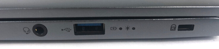 A droite : 1x port combiné casque/microphone, 1x USB 3.2 Type-A, 1x Kensington