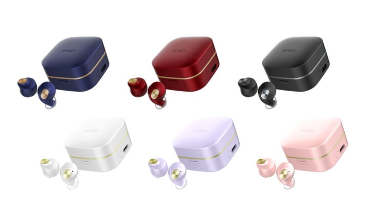 Les écouteurs Aviot TE-Q3R sont disponibles en bleu lapis, rouge spinelle, noir onyx, blanc perle, jade lavande et quartz rose. (Source : Aviot)