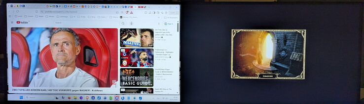 Image à image : YouTube via un mini-PC à gauche et Diablo 2 via un ordinateur portable de jeu à droite, sur le même écran
