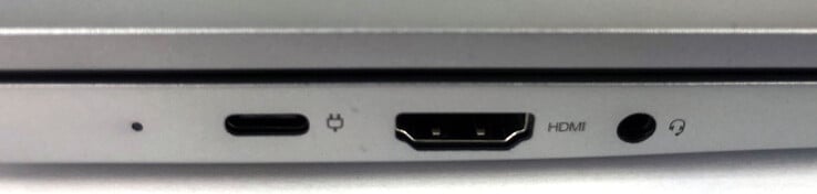 À gauche : 1 x USB 3.2 Type-C (avec Power Delivery et DisplayPort), 1 x HDMI, 1 x port combo audio/micro (jack 3,5 mm)