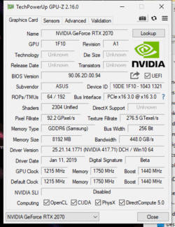 Asus ROG Strix Scar II GL704GW - GPU-Z : NVIDIA GeForce RTX 2070.
