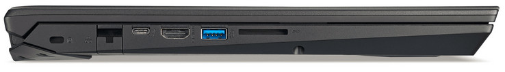 Côté gauche : verrou de sécurité, ethernet Gigabit, USB C 3.1 Gen A, HDMI, USB A 3.1 Gen 1, lecteur de carte SD.