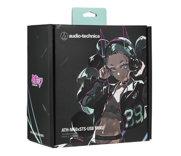 Le casque Hatsune Miku ATH-M50xSTS-USB MIKU d'Audio-Technica est présenté dans une boîte illustrée en édition limitée. (Source de l'image : Audio-Technica)