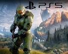 Halo Infinite avec le logo PS5 (Image source : Microsoft Gaming, Sony PlayStation avec modifications)