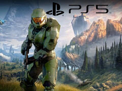 Halo Infinite avec le logo PS5 (Image source : Microsoft Gaming, Sony PlayStation avec modifications)