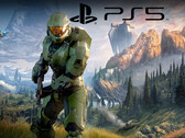 Halo Infinite avec le logo PS5 (Image source : Microsoft Gaming, Sony PlayStation avec modifications)