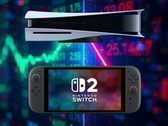 La PS5 et la Switch 2 devant les téléscripteurs de Sony et de Nintendo (Source de l'image : Sony PlayStation, Nintendo of America avec modifications)