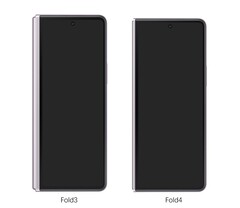 Le Galaxy Z Fold3 à côté d&#039;une représentation du Galaxy Z Fold4. (Image source : @UniverseIce)