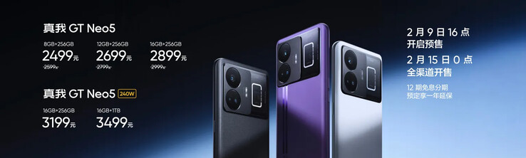 Le GT Neo5 est disponible en blanc, violet ou noir. (Source : Realme)