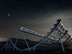 Le télescope CHIME (Source de l'image : CHIME, Andre Renard, Dunlap Institute for Astronomy & Astrophysics, et Université de Toronto ; recadré)