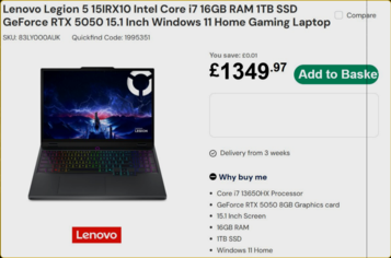 Lenovo Legion 5 : caractéristiques et prix (Source : Laptops Direct)