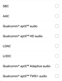 Codecs audio Bluetooth disponibles