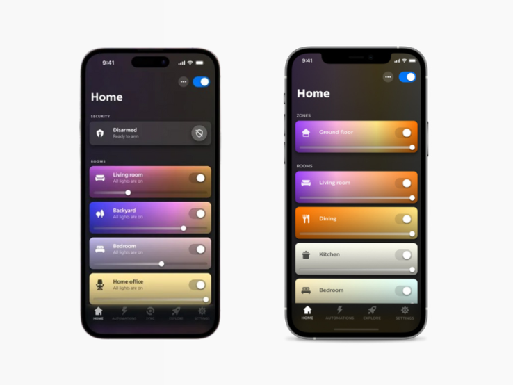 L'ancienne (à gauche) et la nouvelle (à droite) versions de l'application Philips Hue pour iOS. (Source de l'image : Philips Hue)