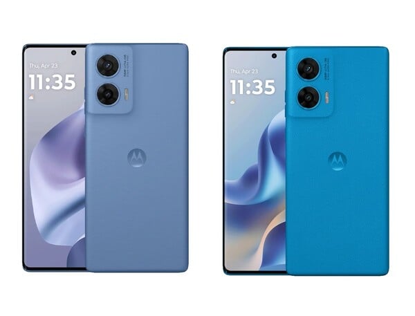 Le Moto G96 est disponible en deux teintes de bleu, toutes deux avec une finition en cuir végétal. (Source de l'image : Motorola)