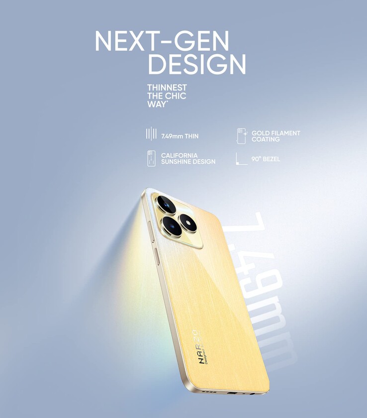 Realme met en avant le nouveau design du N53. (Source : Realme)