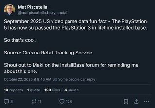 Circana PS5 installed base vs PS3 (Image source : Mat Piscatella Bluesky account)