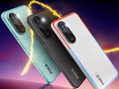 Poco M7 Plus en bleu aqua, noir carbone et argent chromé. (Source de l&#039;image : Poco)