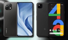 Le Xiaomi Mi 11 Lite 5G (L) a obtenu le même score que le Google Pixel 4a (R) dans les benchmarks de l'appareil photo. (Image source : Xiaomi/Google - édité)